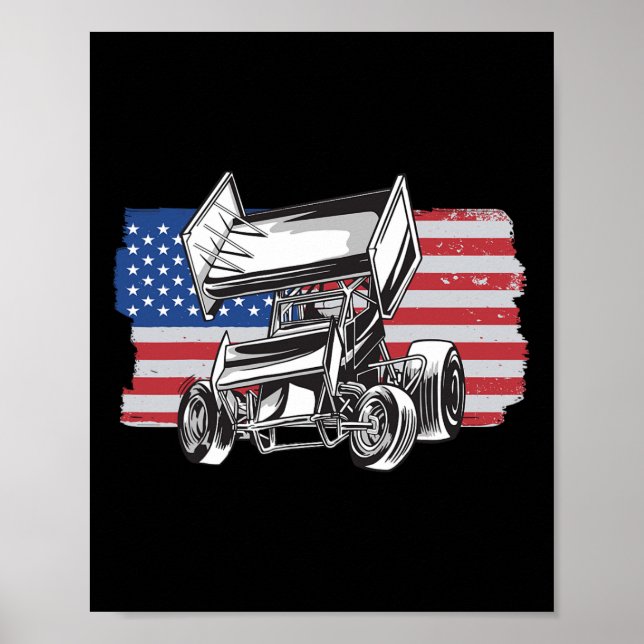 Póster Sprint Car Racing Usa Flag  (Frente)