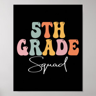 Póster Squad de 5to Grado Retro Groovy Mujeres Feliz Prim