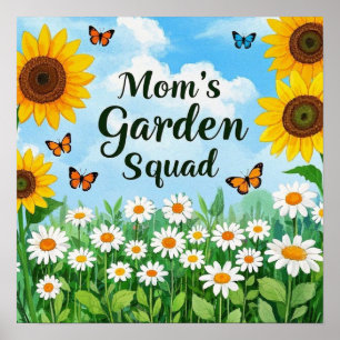 Póster Squad de flores de jardín de mamá baila mariposas
