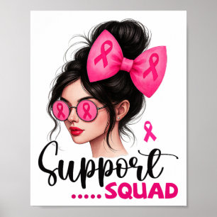 Póster Squad Messy Bun Chica Cáncer De Mama Rosa Wa