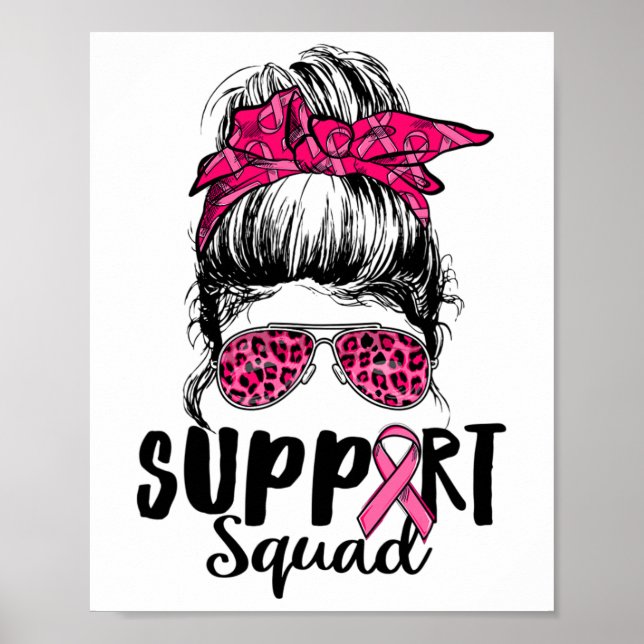 Póster Squad Messy Bun Guerrero Rosa Cáncer de Mama (Frente)