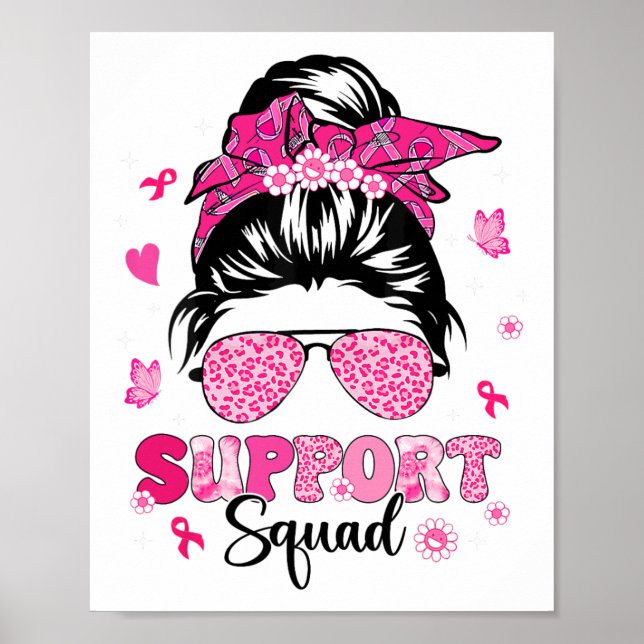 Póster Squad Messy Bun Guerrero Rosa Cáncer de Mama (Frente)