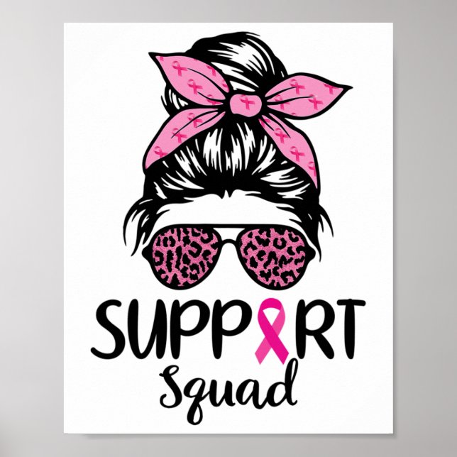 Póster Squad Messy Bun Leopard Pink Breast Cancer (Frente)