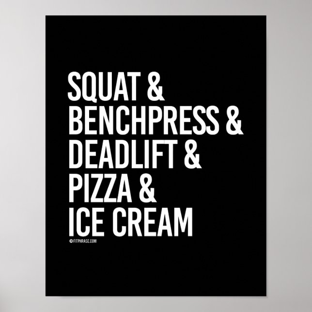 Póster Squat y Benchpress y Deadlift y Pizza - - (Frente)