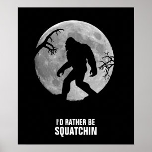 Póster Squatchin ido con la luna y la silueta
