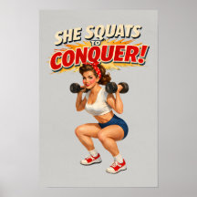 Squats To Conquer -Funny Retro Fitness Pin-Up- Gym
