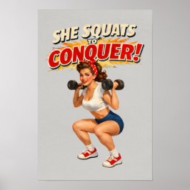Póster Squats To Conquer -Funny Retro Fitness Pin-Up- Gym