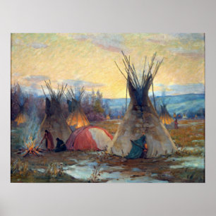 Póster Squaws preparando sudor teepee