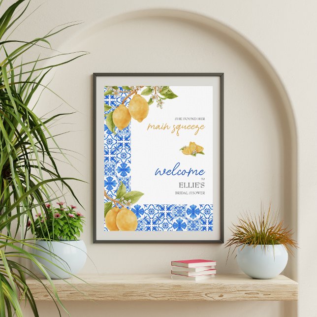 Póster Squeeze Principal | Ducha mediterránea de limón (she found her main squeeze welcome sign bridal shower)