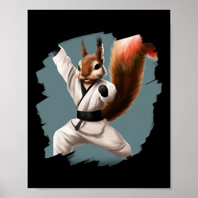 Póster Squirrel Doing Karate Kick Black Belt Martial Arts (Frente)