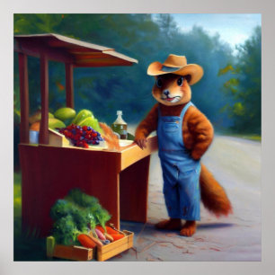 Póster Squirrel Farmer Roadside Stand