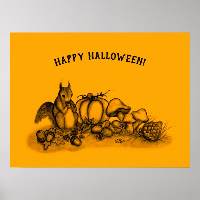 Póster Squirrel in the Autumn , Happy Halloween! (Frente)