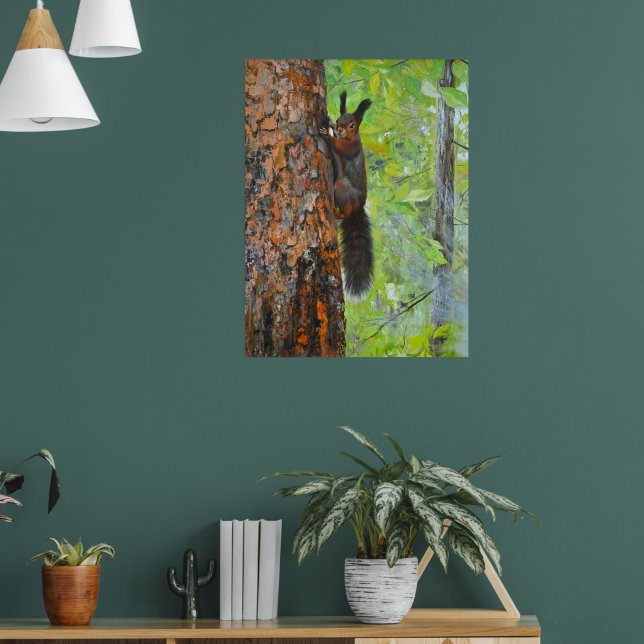 Póster Squirrel on Pine Tree – Realistic Oil Painting (Salón 1)