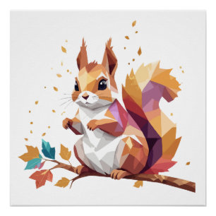 Póster Squirrel Playful Adorable Fun Animal Colorful Guay