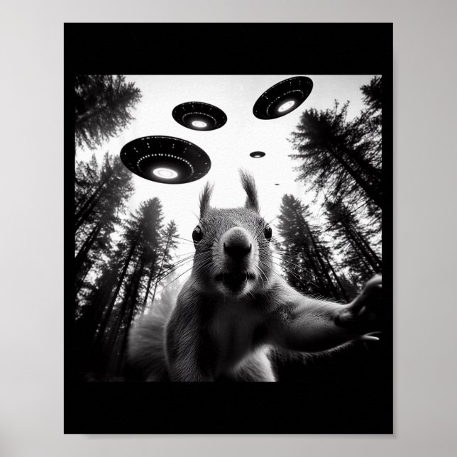 Póster Squirrel Selfie With Alien Ufo Funny For Men Women (Frente)