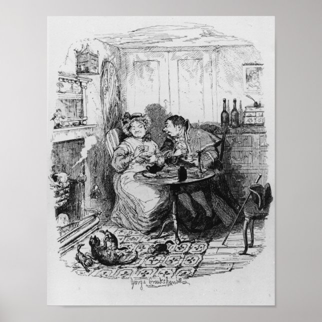 Póster Sr. Bumble y Sra. Corney tomando té (Frente)