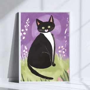 Póster Sr. Chonk   Gato de Esmoquin Acuarela Púrpura