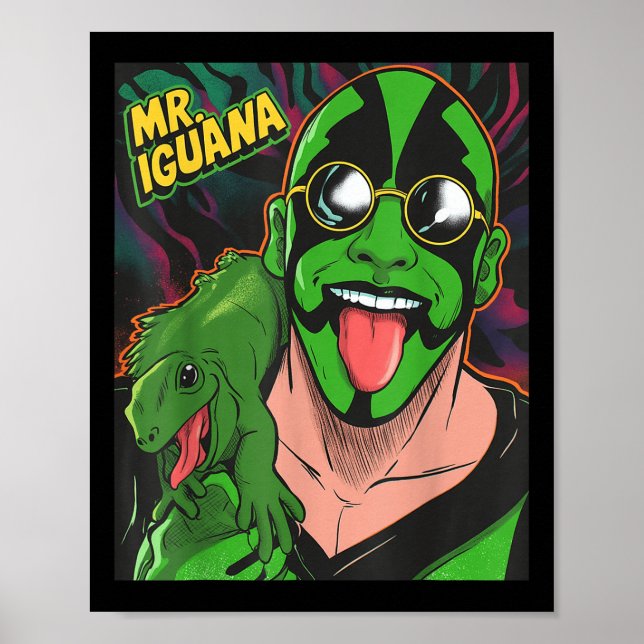 Póster Sr Iguana Lengua Fuera Lucha Loco Lagarto Dibujos  (Frente)