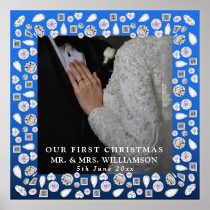 Póster Sr. Mrs. First Christmas Photo Boda Square Sticke