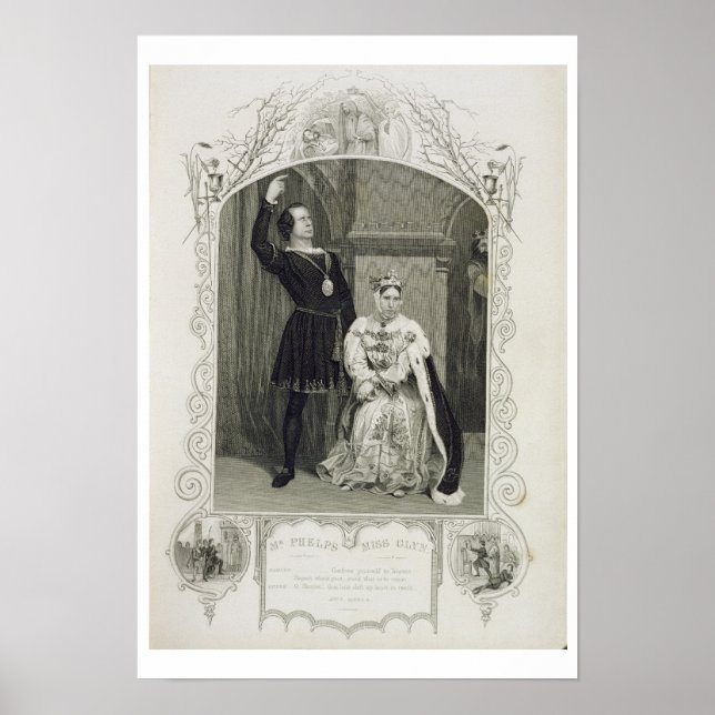 Póster Sr. Phelps como Hamlet y Miss Glyn como Reina Gert (Frente)