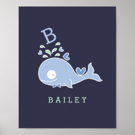 Póster Sr. Whale Bow Tie Monogram Boy Nursery Wall Art