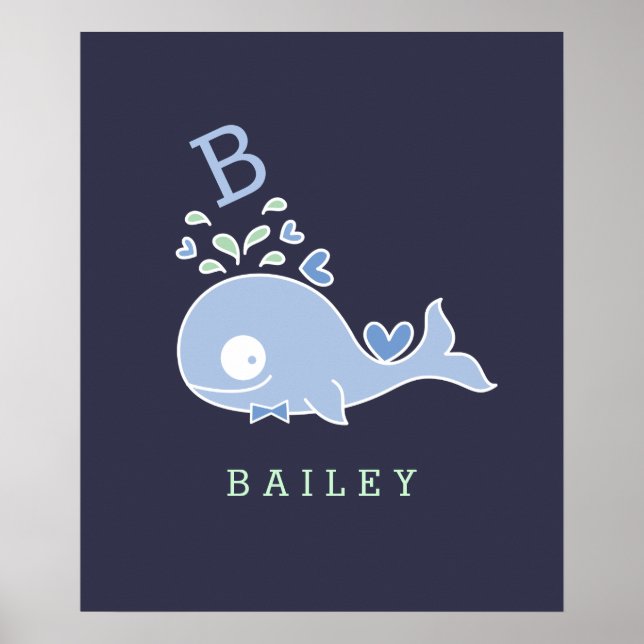Póster Sr. Whale Bow Tie Monogram Boy Nursery Wall Art (Frente)