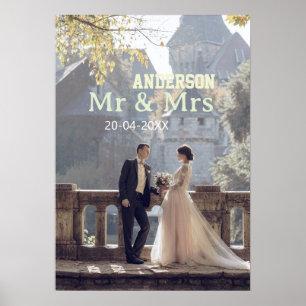 Póster Sr y Sra agregar nombre de familia foto fecha boda