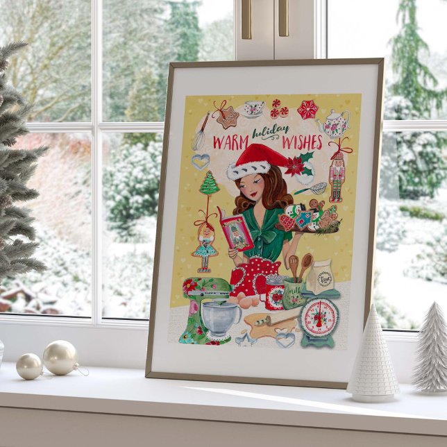 Póster Sra. Santa Chirstmas Nutcracker Cocina (Mrs Santa Chirstmas Nutcracker Cookies Kitchen Poster)