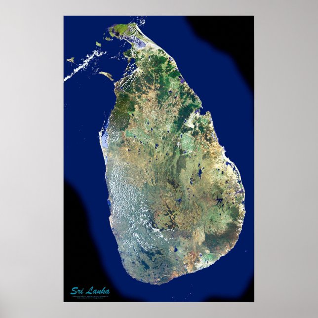 Póster Sri Lanka desde el poster de satélites espaciales (Frente)