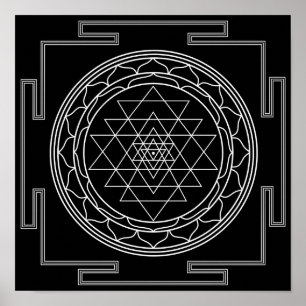 Póster Sri Yantra blanco en negro