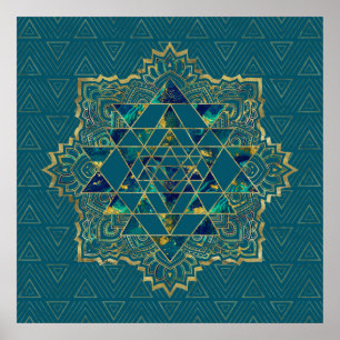 Póster Sri Yantra/oro, mármol y trullo de Sri Chakra