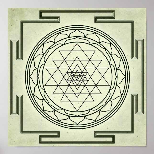 Póster Sri Yantra sobre el pergamino (Frente)