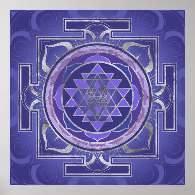 Póster Sri Yantra / Sri Chakra Púrpura y Plata (Frente)