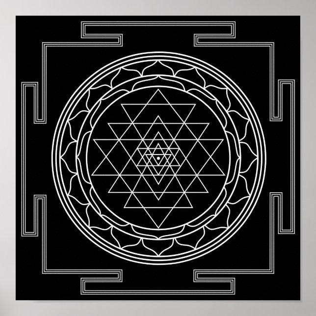 Póster Sri Yantra White sobre negro (Frente)