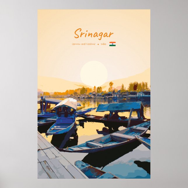 Póster Srinagar, India - Barcas Shikara en el lago Dal (Frente)
