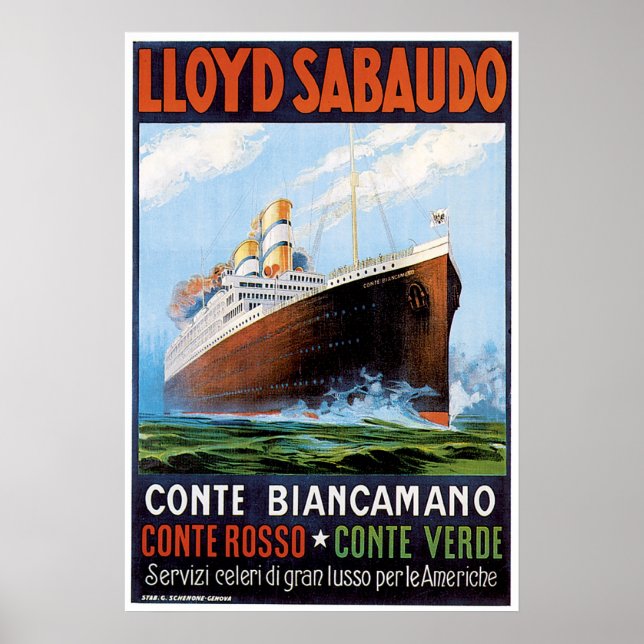 Póster SS Conte Biancamano - Anuncio de Barco Vintage (Frente)
