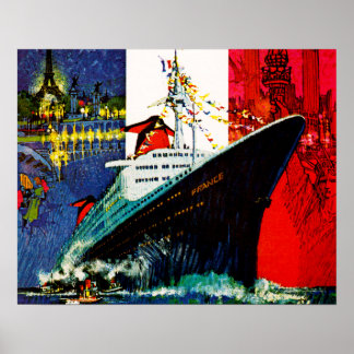 Póster ss Francia con la Torre Eiffel y la Estatua de la 