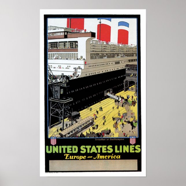 Póster ss Leviatán en Dock - Líneas de Estados Unidos (Frente)