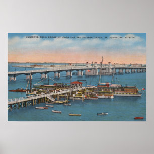 Póster St. Augustine, FL - View of Bridge of Lions