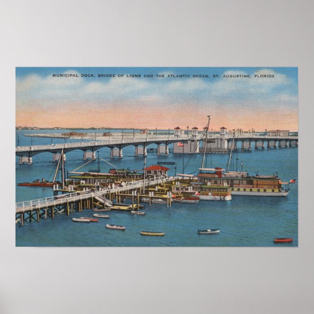 Póster St. Augustine, FL - View of Bridge of Lions (Frente)
