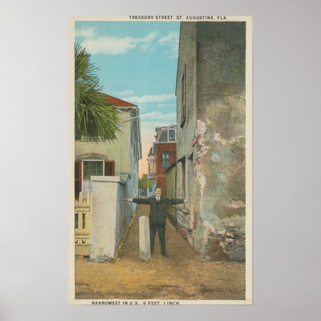 Póster St. Augustine, FL - Vista de Treasury Street y (Frente)