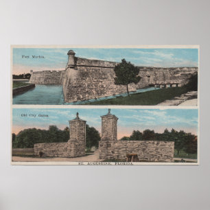 Póster St Augustine, FL - vista del pie Marion y ciudad