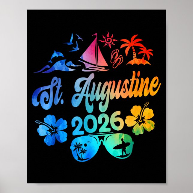 Póster St. Augustine Florida 2026 Vacation Tie Dye Summer (Frente)