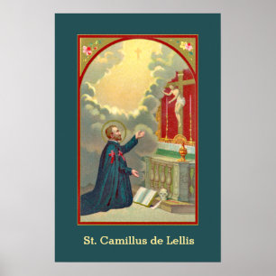 Póster St. Camillus rezando ante un crucifijo (M 020)