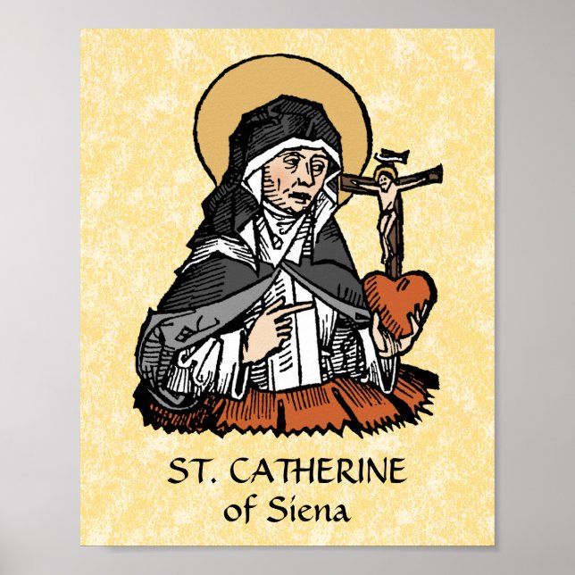 Póster St. Catherine of Siena with Crucifix-Topped Heart  (Frente)