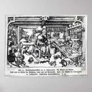 Póster St. Eligius como orfebre en su taller