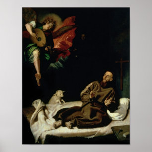 Póster St Francis confortó por un músico del ángel