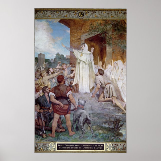 Póster St. Genevieve calmando a los parisinos (Frente)