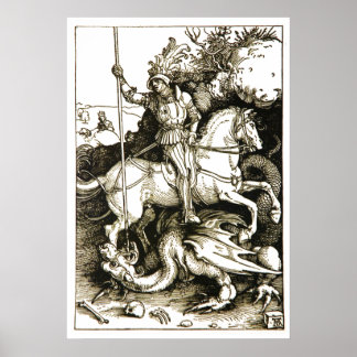 Póster ST. GEORGE Y DRAGON, Blanco Negro