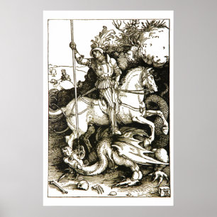 Póster ST. GEORGE Y DRAGON, Blanco Negro